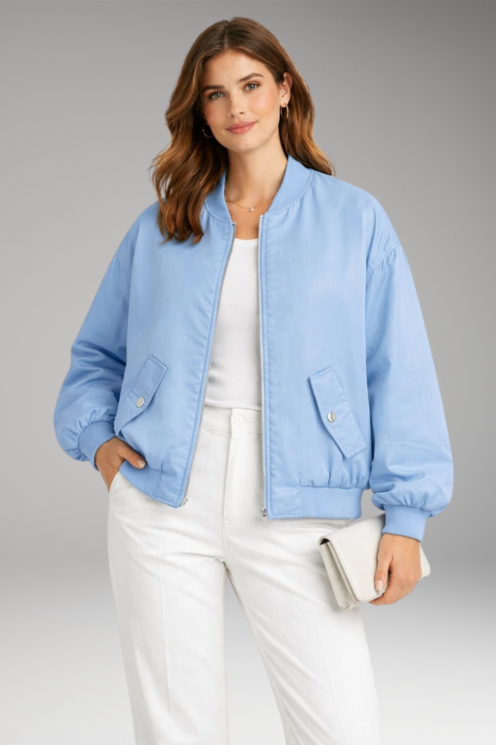 Women's Bomber Jacket with Front Zip and Oversized Shape