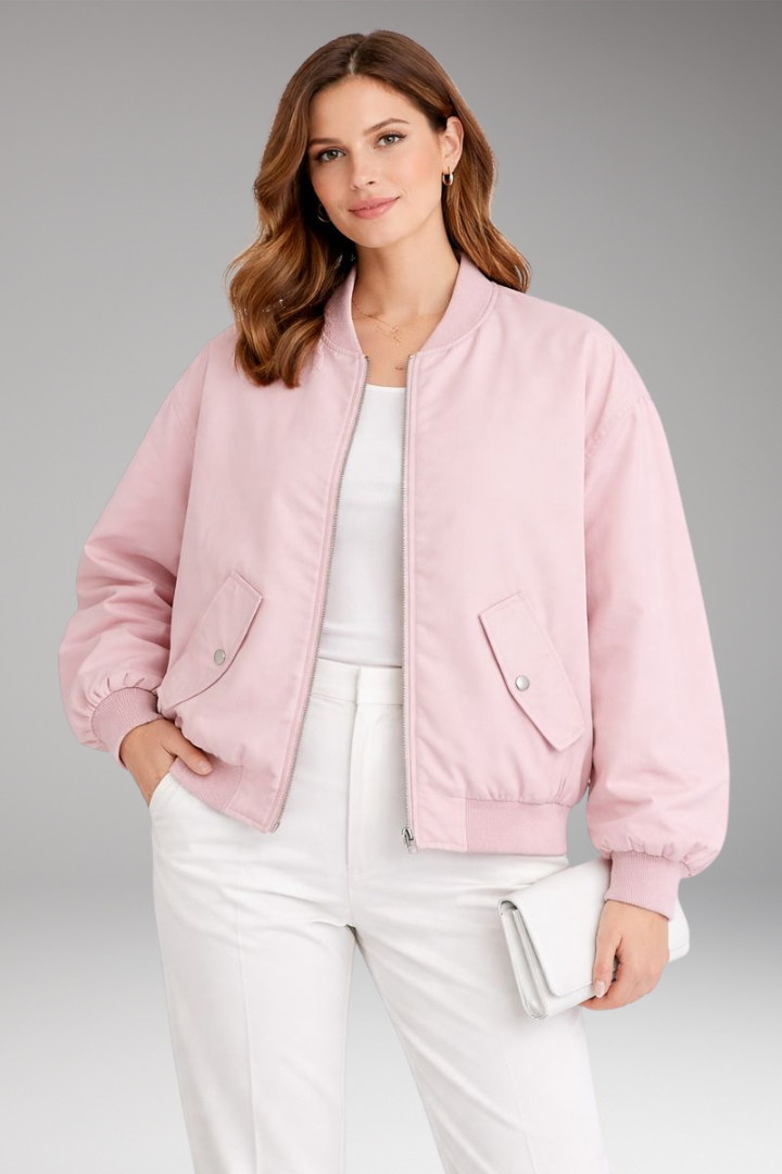 Women's Bomber Jacket with Front Zip and Oversized Shape