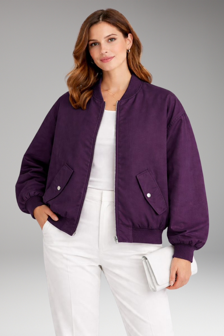 Women's Bomber Jacket with Front Zip and Oversized Shape