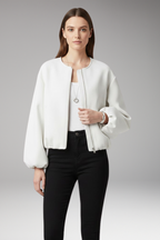 Women's Bomber Jacket with Front Zipper and Ribbed Cuffs