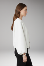 Women's Bomber Jacket with Front Zipper and Ribbed Cuffs