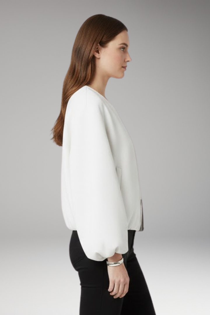 Women's Bomber Jacket with Front Zipper and Ribbed Cuffs