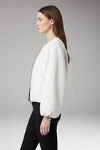 Women's Bomber Jacket with Front Zipper and Ribbed Cuffs