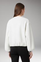 Women's Bomber Jacket with Front Zipper and Ribbed Cuffs