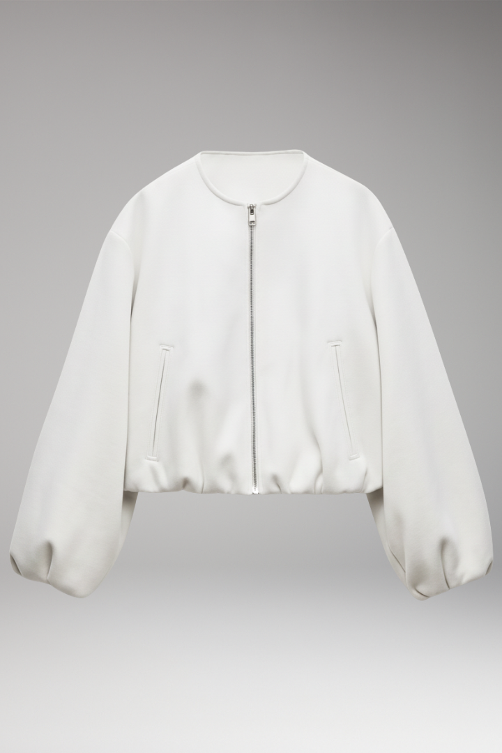 Women's Bomber Jacket with Front Zipper and Ribbed Cuffs