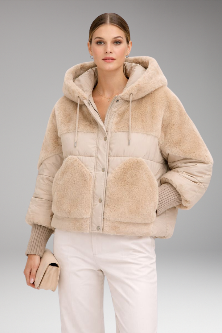 Women's Bomber Jacket with Hood and Zipper Closure