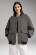 Women's Bomber Jacket with Oversized Shape and Woven Surface