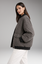 Women's Bomber Jacket with Oversized Shape and Woven Surface