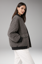 Women's Bomber Jacket with Oversized Shape and Woven Surface