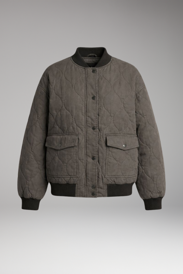 Women's Bomber Jacket with Oversized Shape and Woven Surface