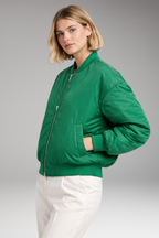 Women's Bomber Jacket with Ribbed Neckline and Zipper Closure