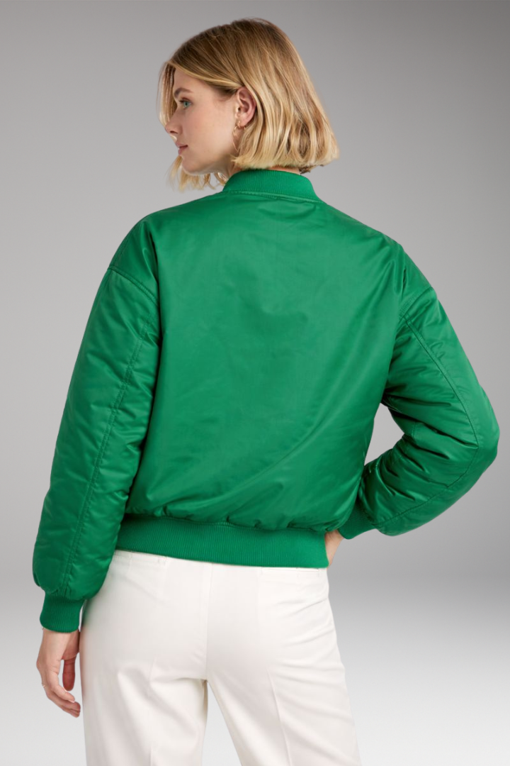 Women's Bomber Jacket with Ribbed Neckline and Zipper Closure