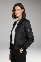 Women's Bomber Jacket with Round Neck and Zip Closure