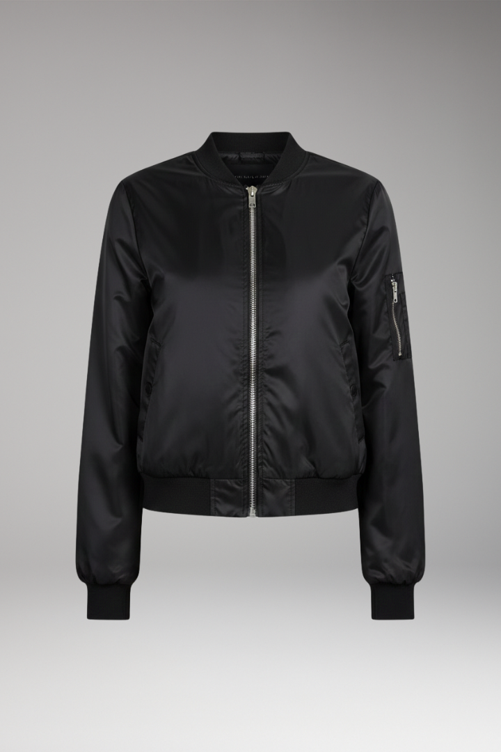 Women's Bomber Jacket with Round Neck and Zip Closure
