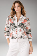 Women's Bomber Jacket with Zipper Closure and Floral Surface