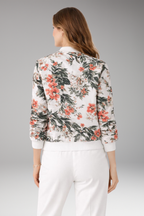Women's Bomber Jacket with Zipper Closure and Floral Surface