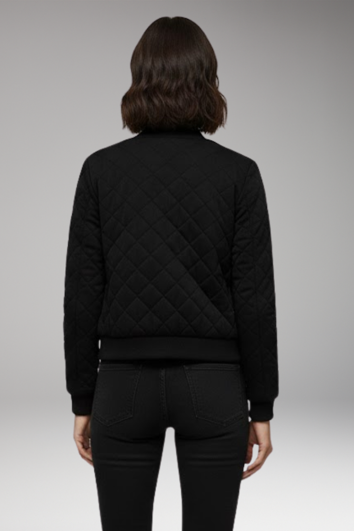 Women's Bomber Jacket with Zipper Closure and Ribbed Details