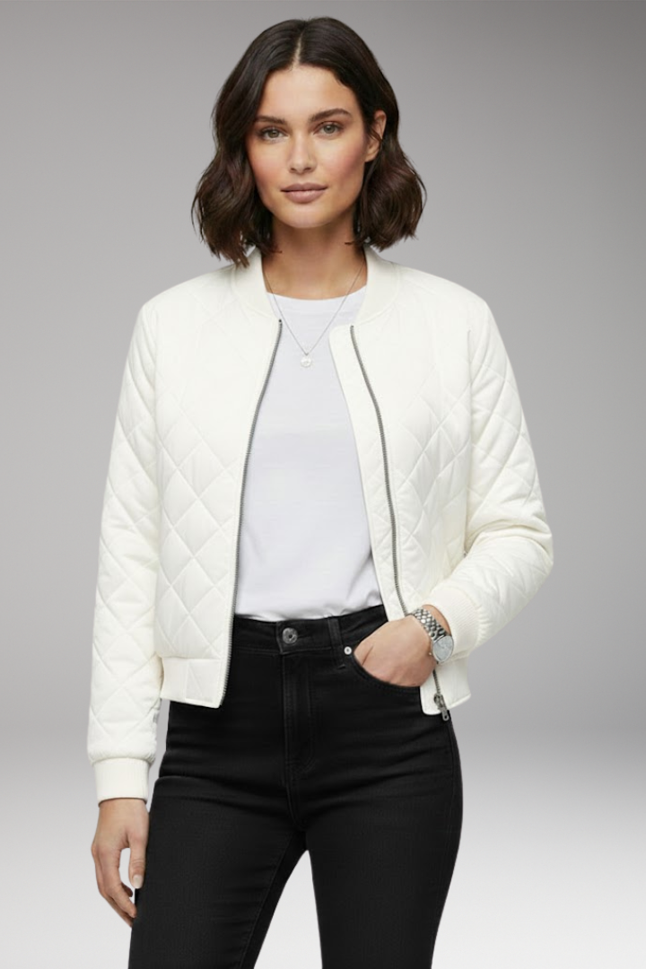 Women's Bomber Jacket with Zipper Closure and Ribbed Details