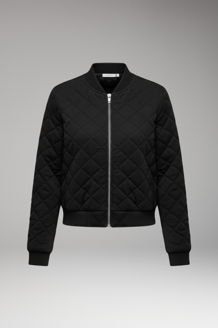 Women's Bomber Jacket with Zipper Closure and Ribbed Details