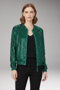 Women's Bomber Jacket with Zipper and Glitter Appliqués