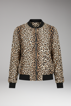 Women's Bomber Jacket with Zipper and Leopard Pattern