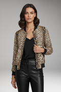 Women's Bomber Jacket with Zipper and Leopard Pattern