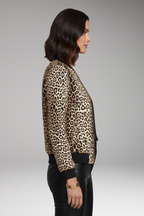 Women's Bomber Jacket with Zipper and Leopard Pattern