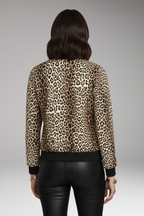 Women's Bomber Jacket with Zipper and Leopard Pattern
