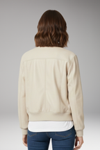 Women's Bomber Jacket with Zipper and Ribbed Edges