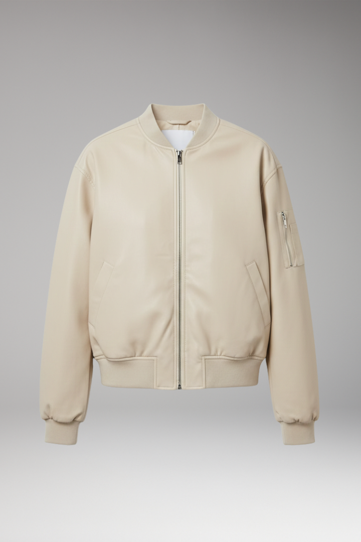 Women's Bomber Jacket with Zipper and Ribbed Edges