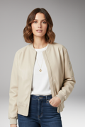 Women's Bomber Jacket with Zipper and Ribbed Edges