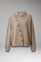 Women's Cardigan with Asymmetrical Buttons and Long Sleeves