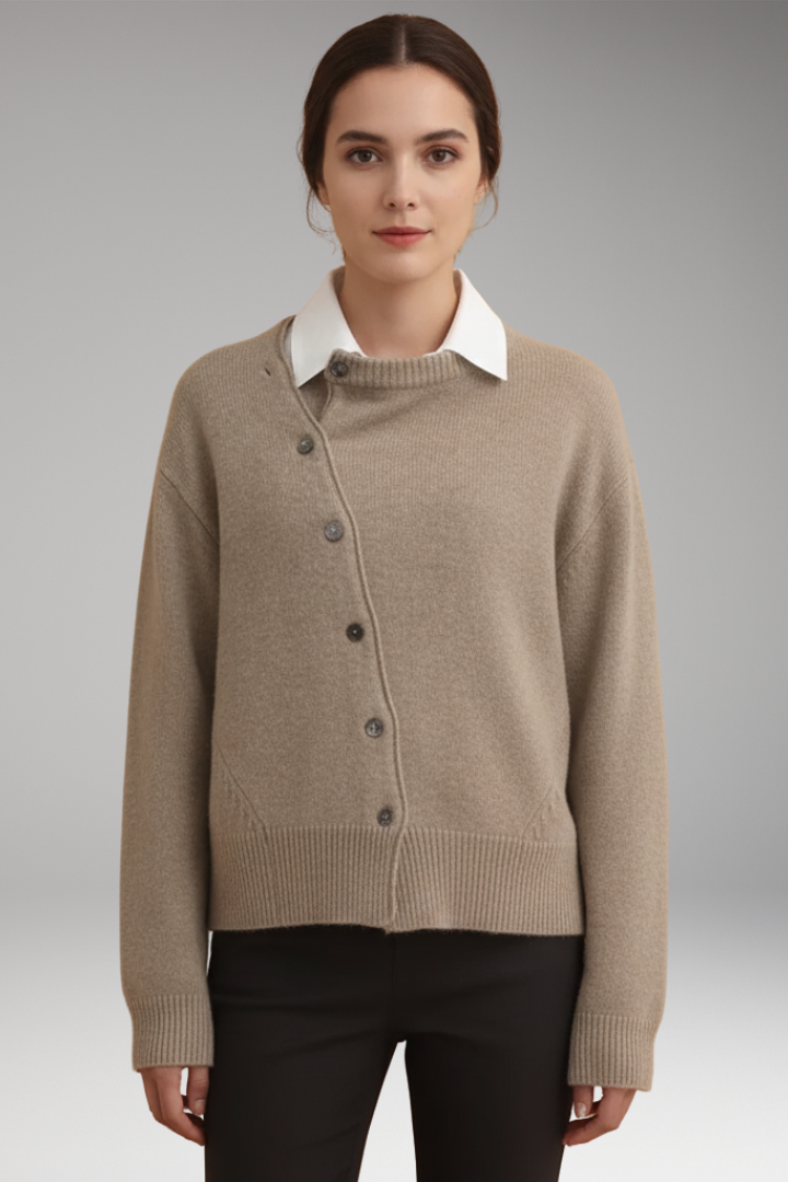 Women's Cardigan with Asymmetrical Buttons and Long Sleeves