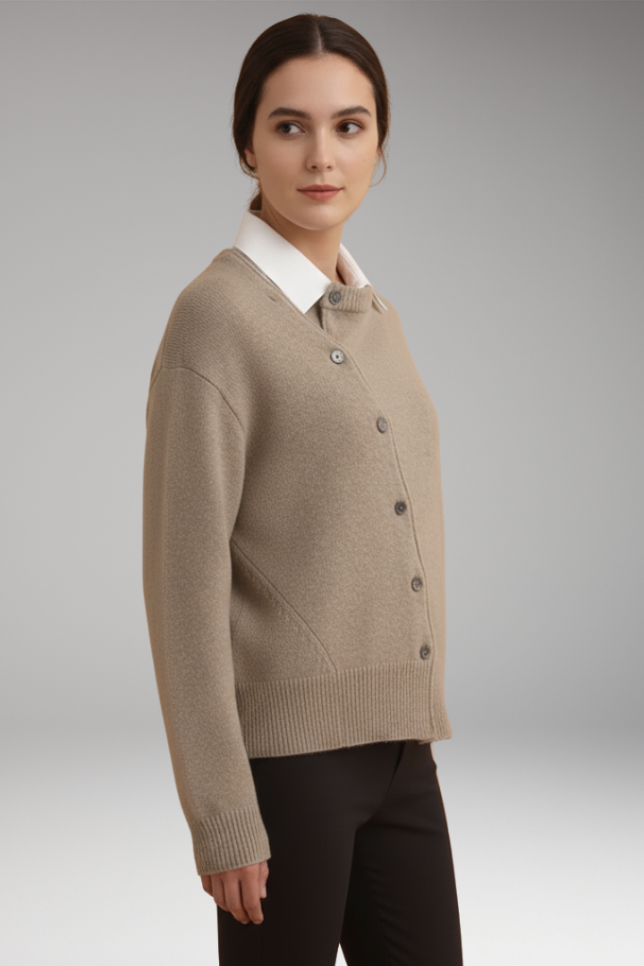 Women's Cardigan with Asymmetrical Buttons and Long Sleeves