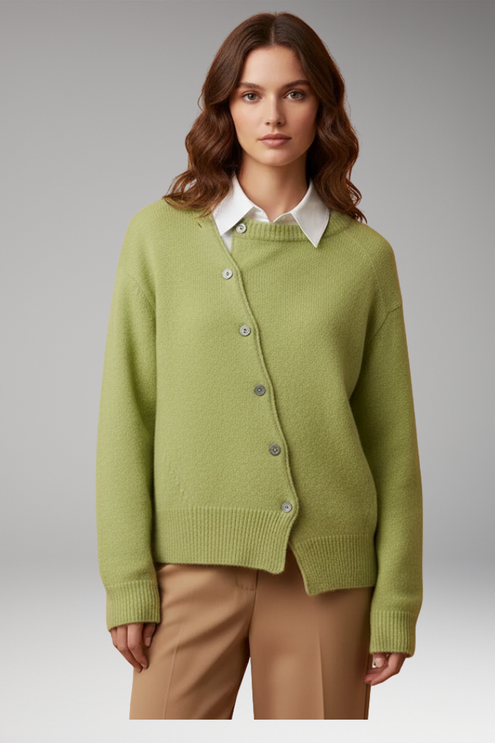 Women's Cardigan with Asymmetrical Buttons and Long Sleeves