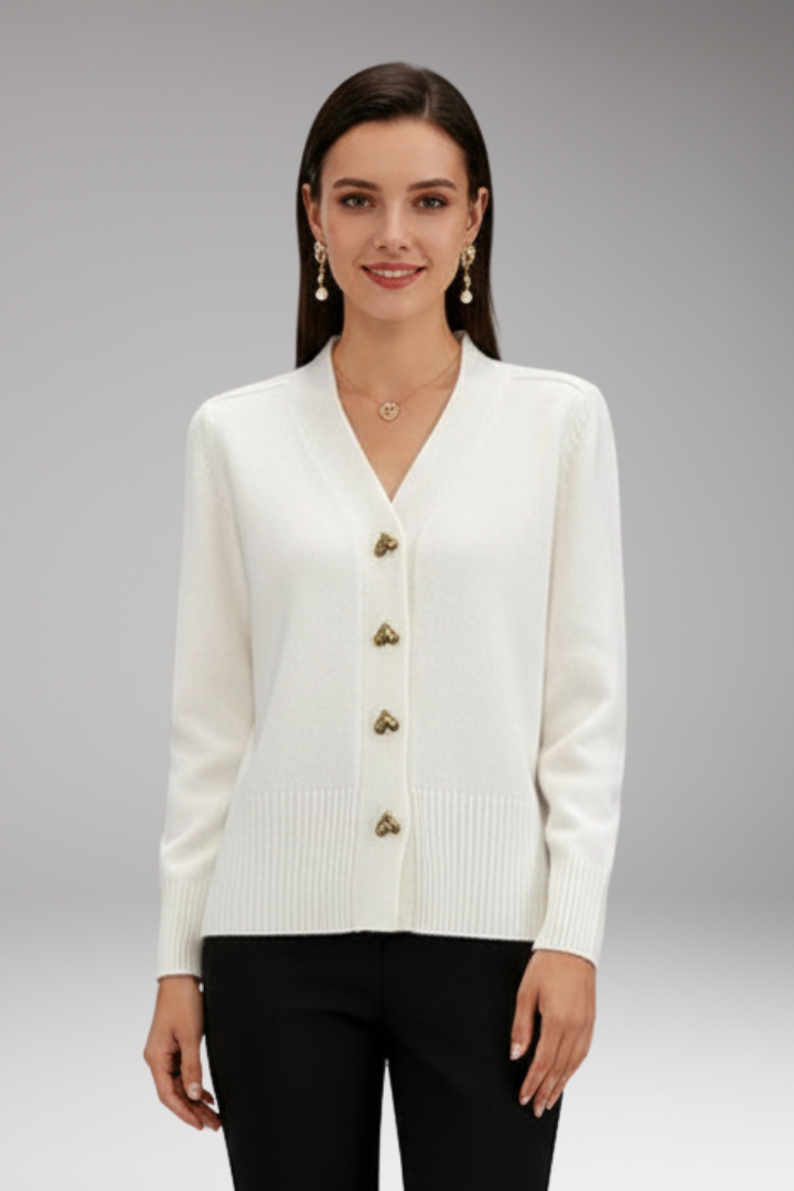 Women's Cardigan with Button Front and Ribbed Cuffs