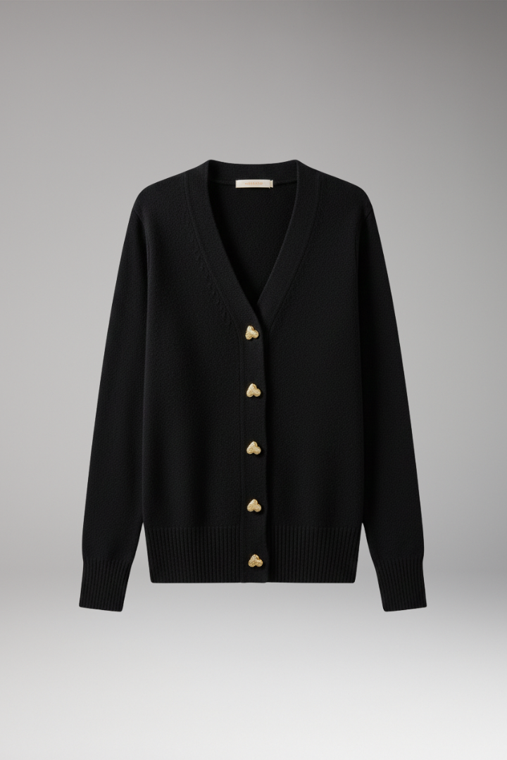 Women's Cardigan with Button Front and Ribbed Cuffs