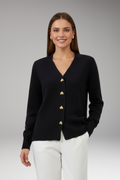 Women's Cardigan with Button Front and Ribbed Cuffs