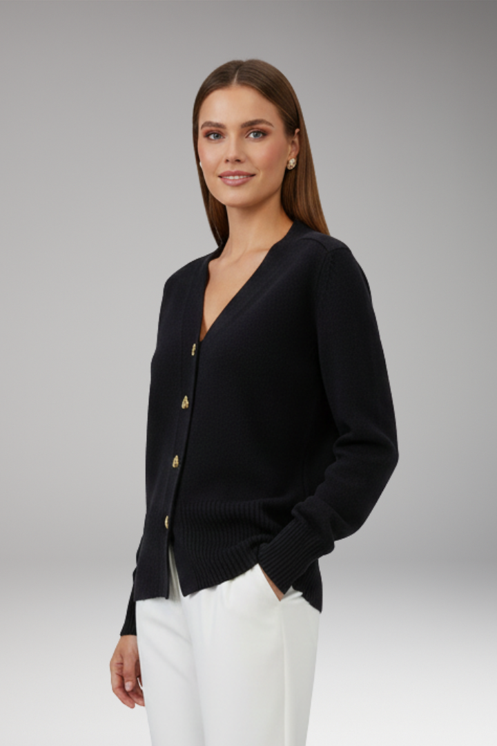 Women's Cardigan with Button Front and Ribbed Cuffs