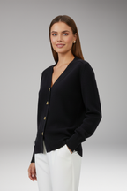Women's Cardigan with Button Front and Ribbed Cuffs