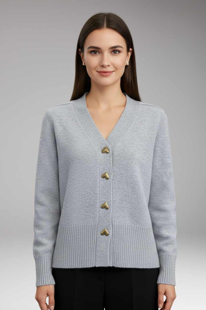 Women's Cardigan with Button Front and Ribbed Cuffs