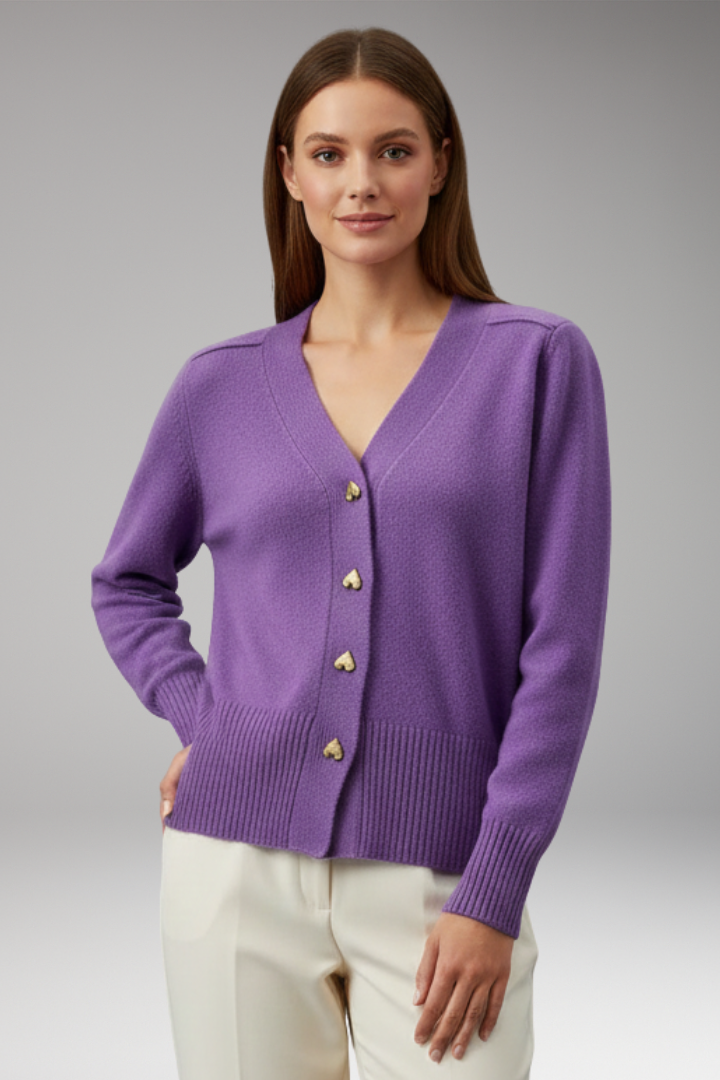 Women's Cardigan with Button Front and Ribbed Cuffs