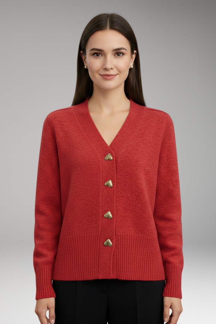 Women's Cardigan with Button Front and Ribbed Cuffs
