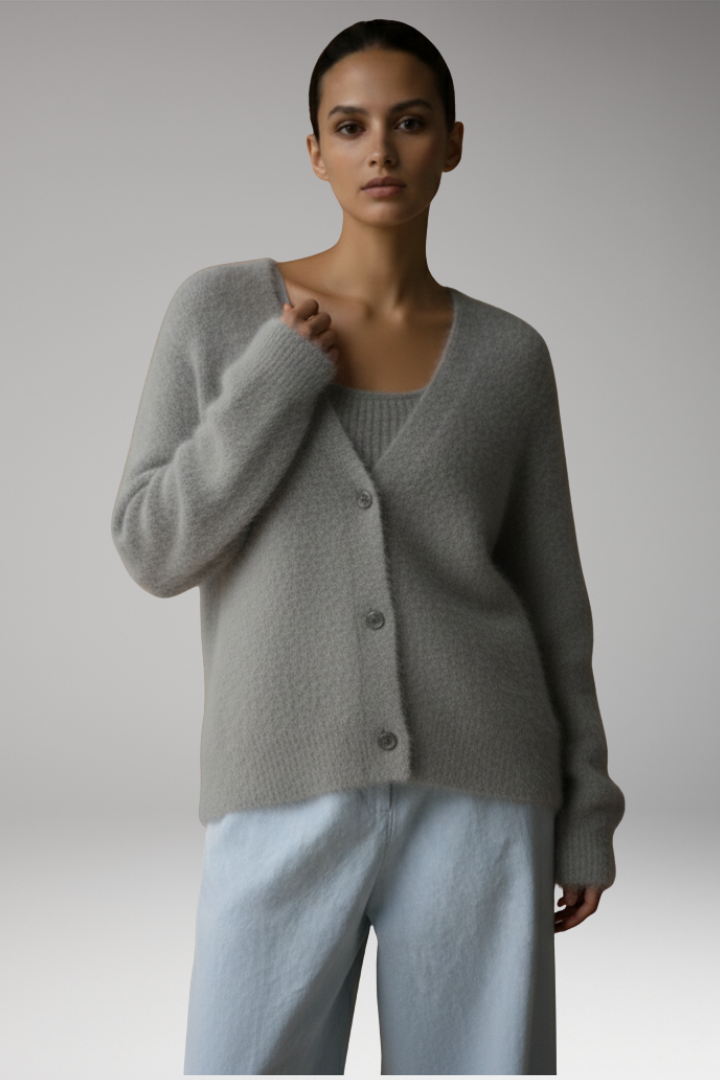 Women's Cardigan with Button Front and Textured Surface