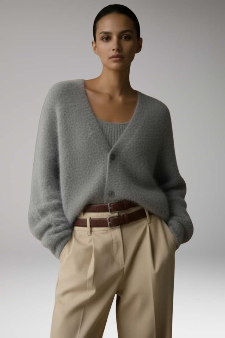 Women's Cardigan with Button Front and Textured Surface