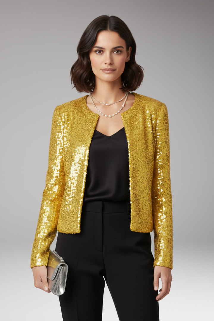 Women's Cardigan with Front Opening and Sequined Surface