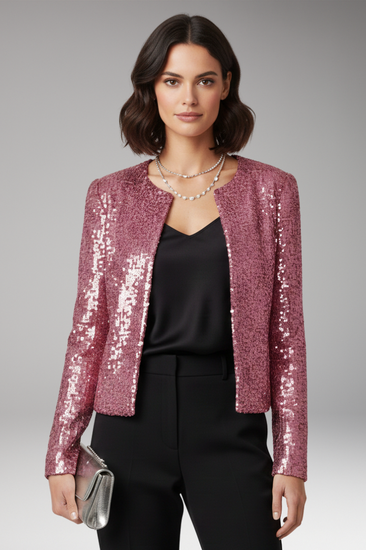 Women's Cardigan with Front Opening and Sequined Surface