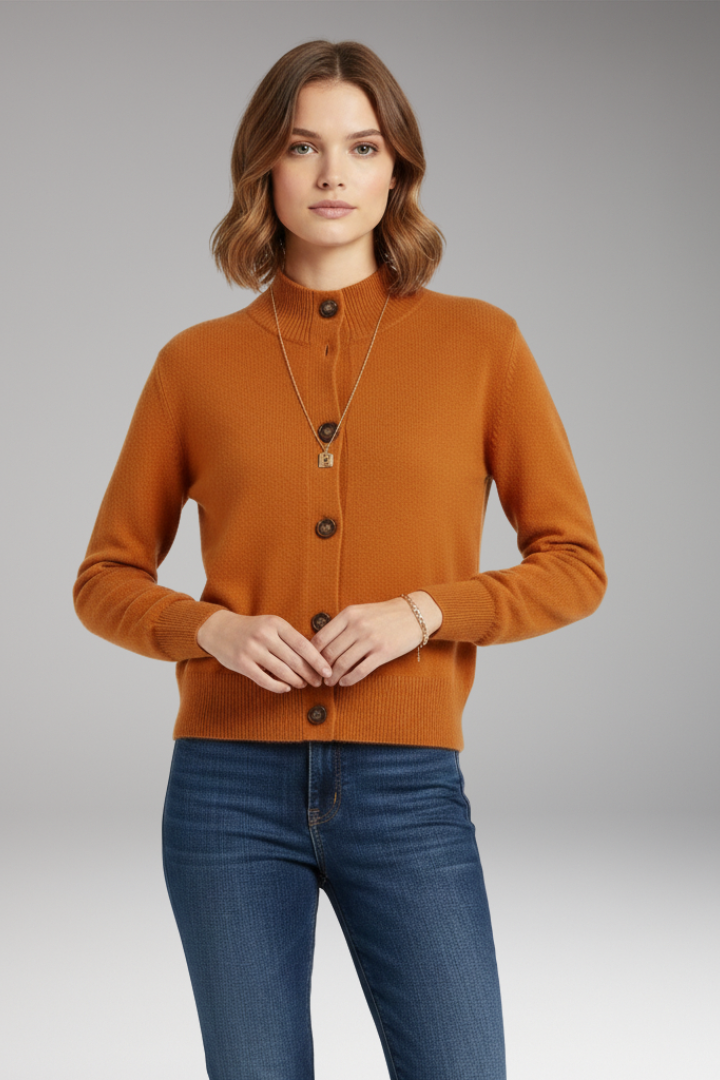 Women's Cardigan with High Neckline and Button Closure