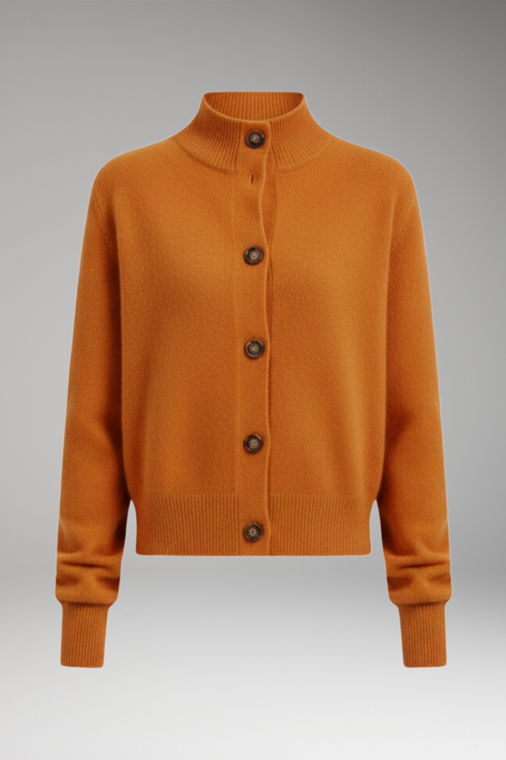 Women's Cardigan with High Neckline and Button Closure