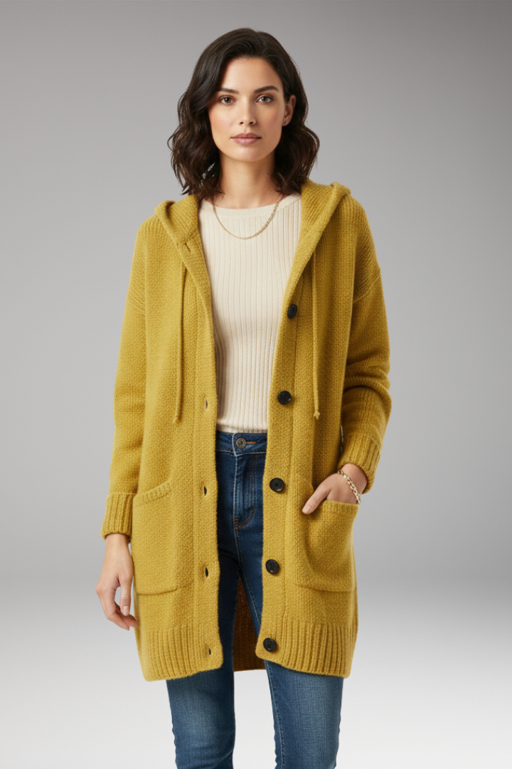 Women's Cardigan with Hood and Button Closure